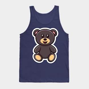 Sitting Teddy Bear Front View Sticker vector logo design. Animal nature icon design concept. Bear cartoon character sticker design logo with shadow. Tank Top